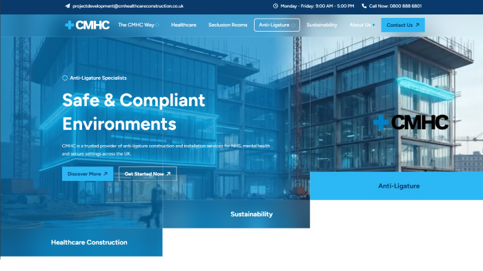 CM Healthcare Construction website homepage screenshot