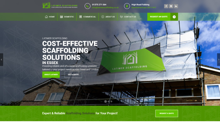 Latimer Scaffolding website homepage screenshot