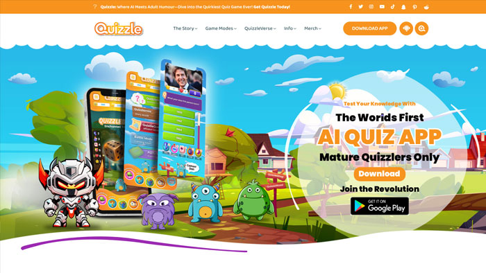Quizzle website homepage screenshot