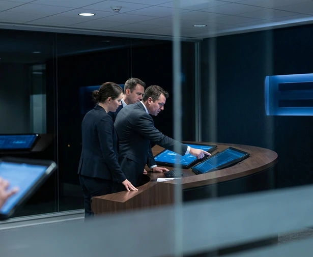 Leadership reviewing live operational control data